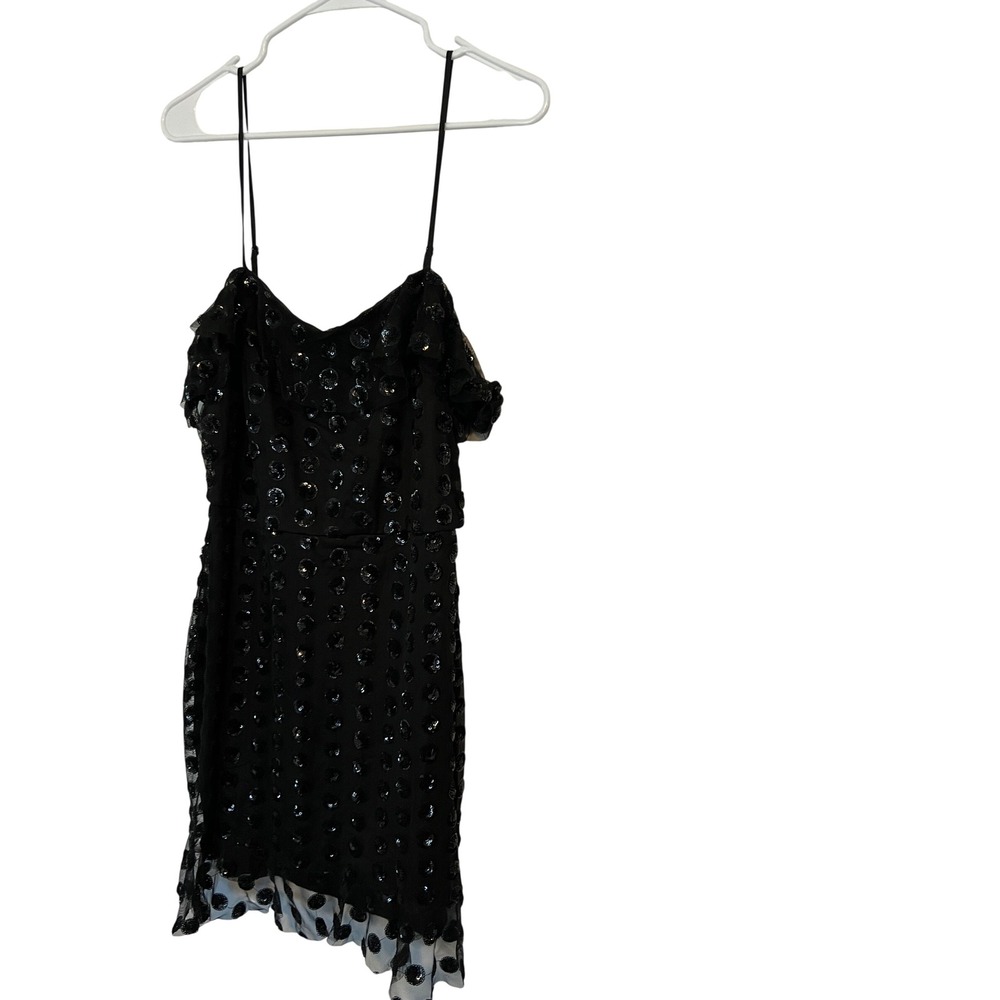 Three Pink Hearts Black Sequin Floral Mesh Mini Dress 26T4937STI Women's Large - Picture 1 of 8